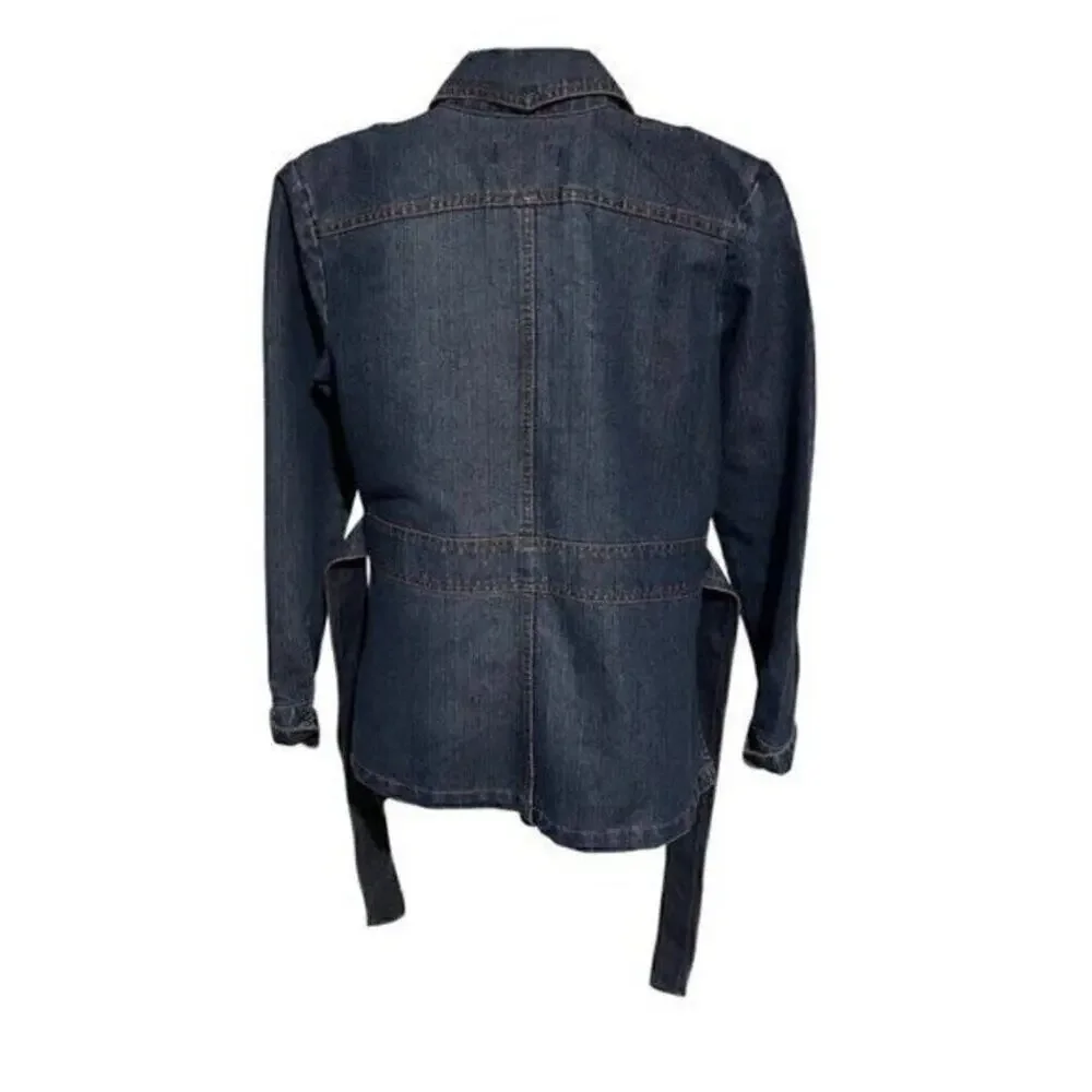 Zena Women Blue Denim Jacket Belted Snap Front Pocket Y2K Western Size M - Picture 2 of 10